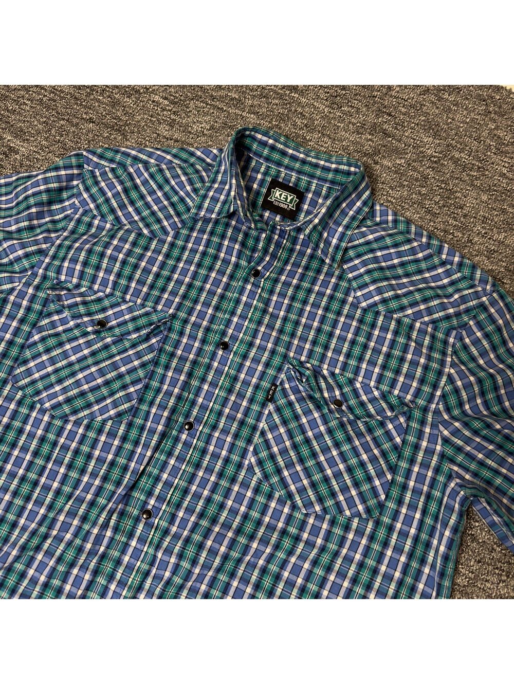 Key Western Pearl Snap Shirt Mens LR Blue Plaid Cowboy